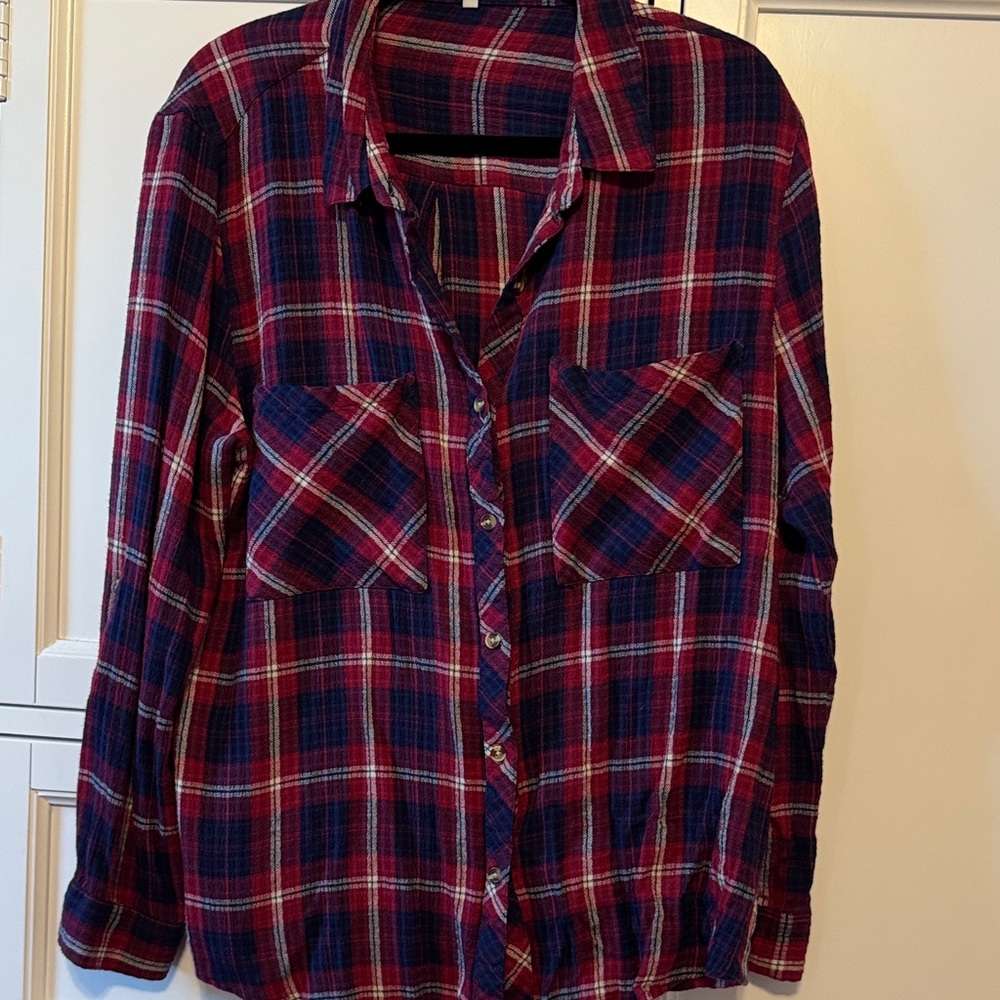 Grace & Lace Red and Blue Plaid Button Down Shirt